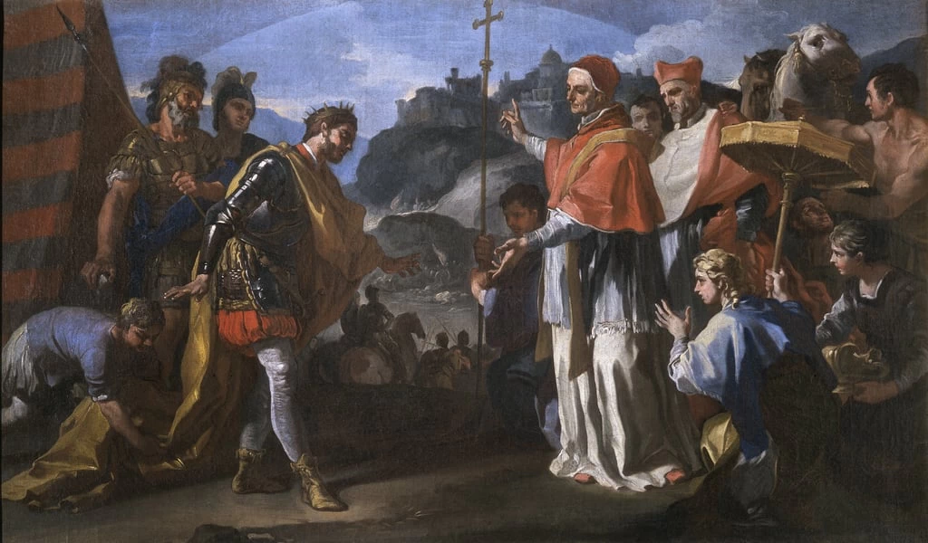 L’incontro di Ratchis, re dei Longobardi e di papa Zaccaria durante l’assedio di Perugia - Pinacoteca Brera, Milano